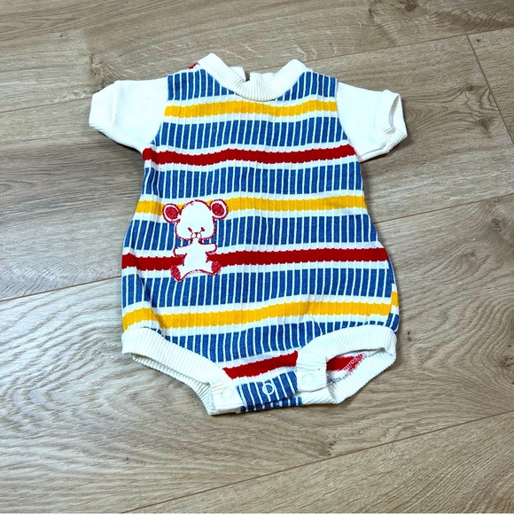 Vintage striped baby bear onesie bubble bear 0-3 months - Picture 1 of 2